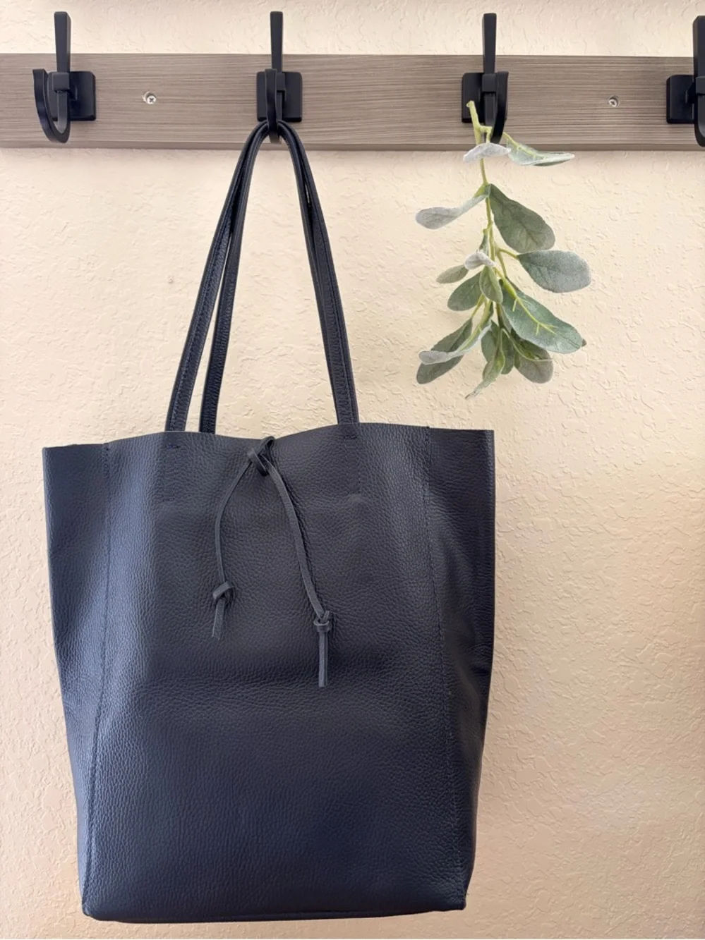 Borse in Pelle Italian Leather Navy Minimalist Tote Bag, Made in Italy
